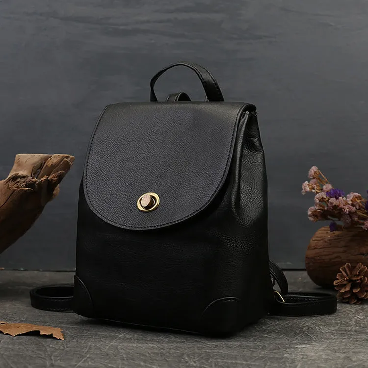 Stylish Womens Small Black Leather Backpack Purse Ladies Rucksack Bag