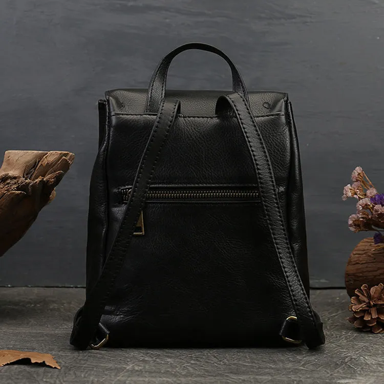 Stylish Womens Small Black Leather Backpack Purse Ladies Rucksack Bag