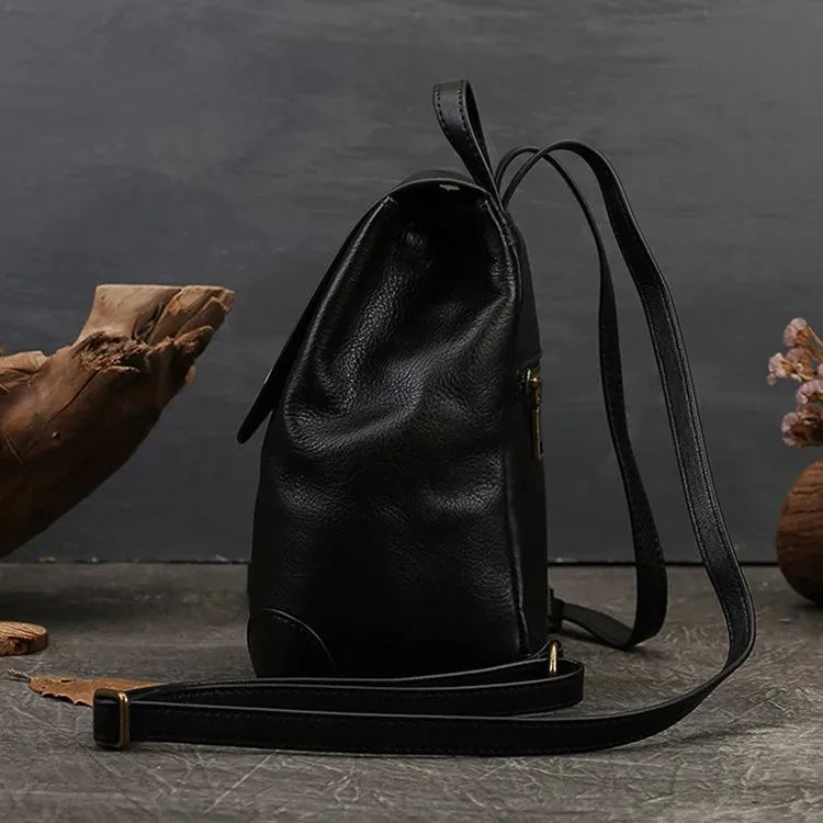 Stylish Womens Small Black Leather Backpack Purse Ladies Rucksack Bag