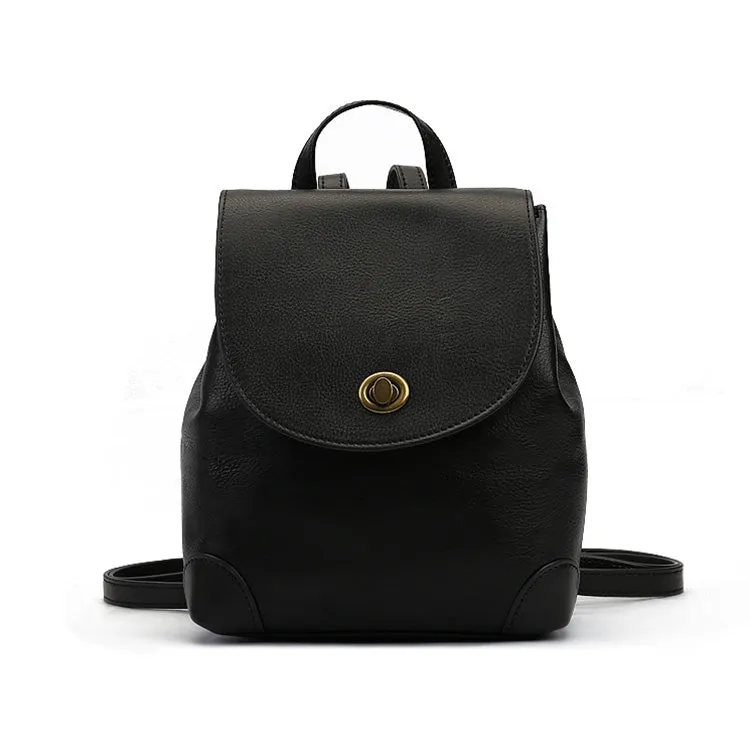 Stylish Womens Small Black Leather Backpack Purse Ladies Rucksack Bag