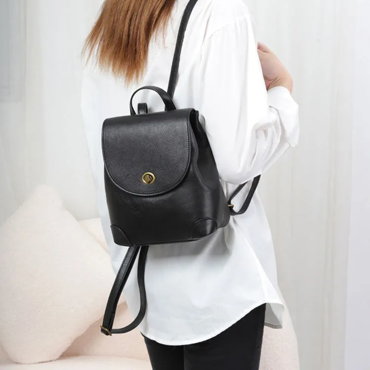 Stylish Womens Small Black Leather Backpack Purse Ladies Rucksack Bag
