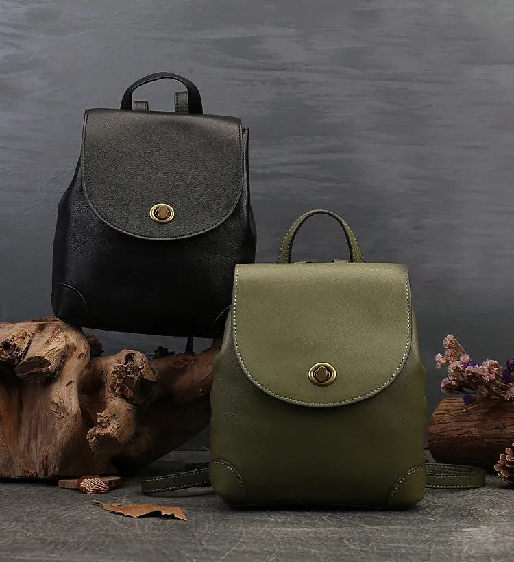 Stylish Womens Small Black Leather Backpack Purse Ladies Rucksack Bag