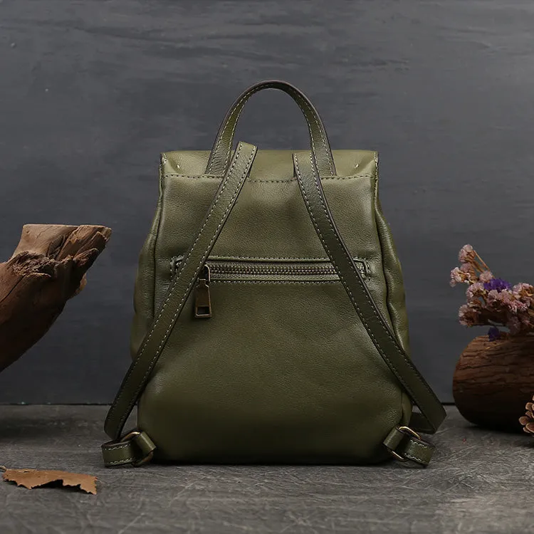 Stylish Womens Small Black Leather Backpack Purse Ladies Rucksack Bag