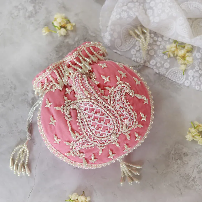 Sukoon Hand Embroidered Potli with Pearl Handle