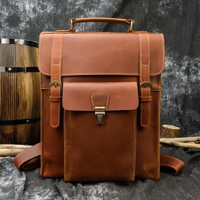 Vintage Style Genuine Leather Backpack Daypack Travel Bag
