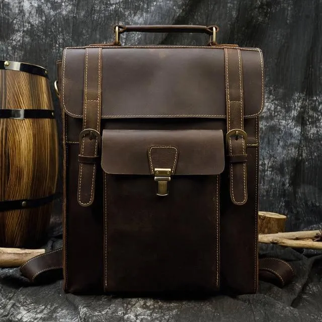 Vintage Style Genuine Leather Backpack Daypack Travel Bag