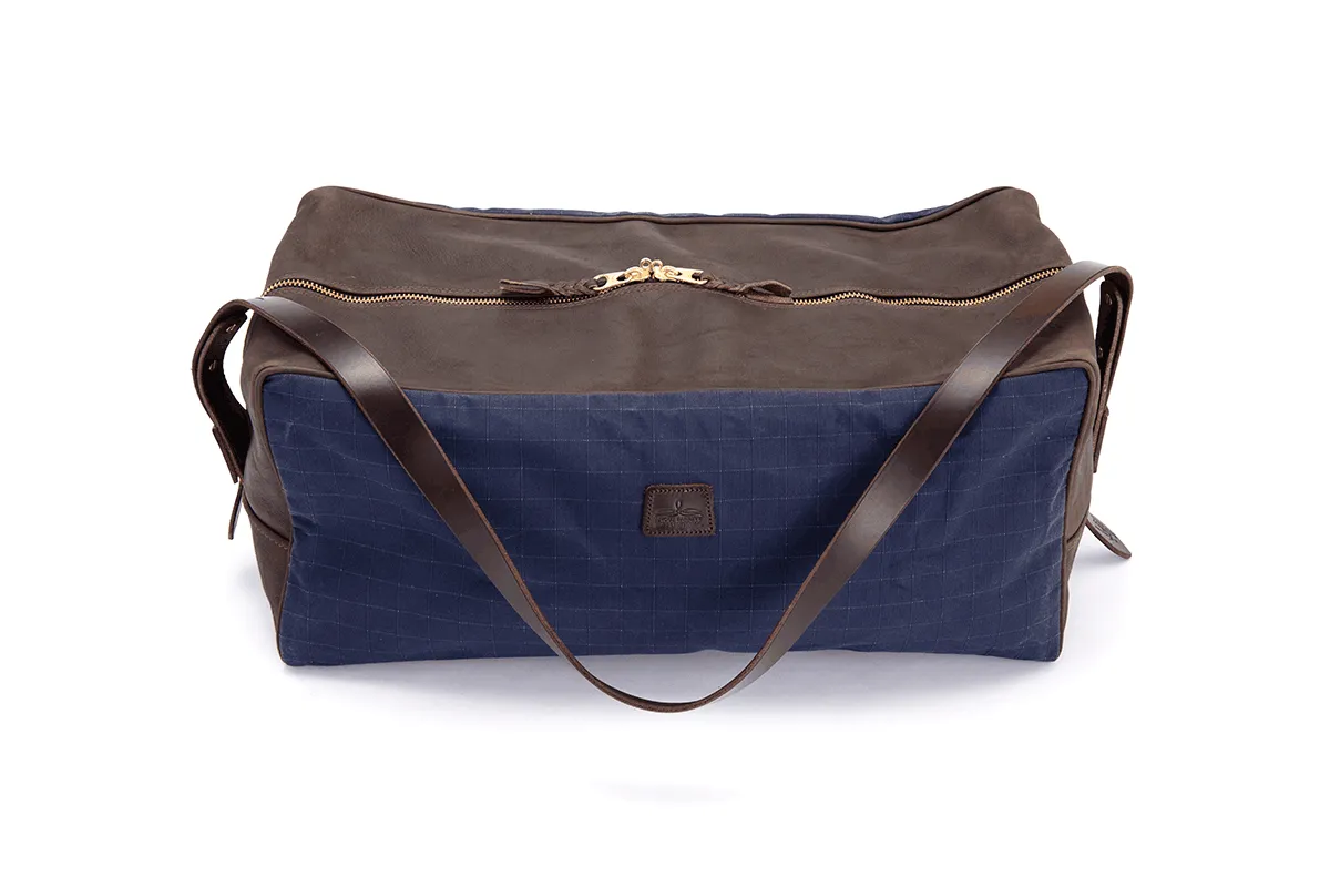 Weekend Warrior Travel Bag - Navy Canvas & Chocolate Leather