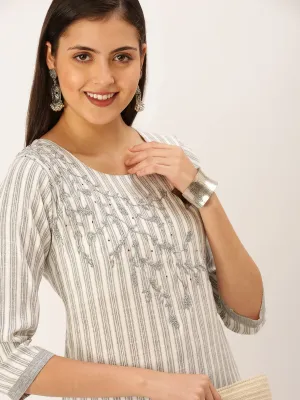 Women's Grey Striped Kurta Set