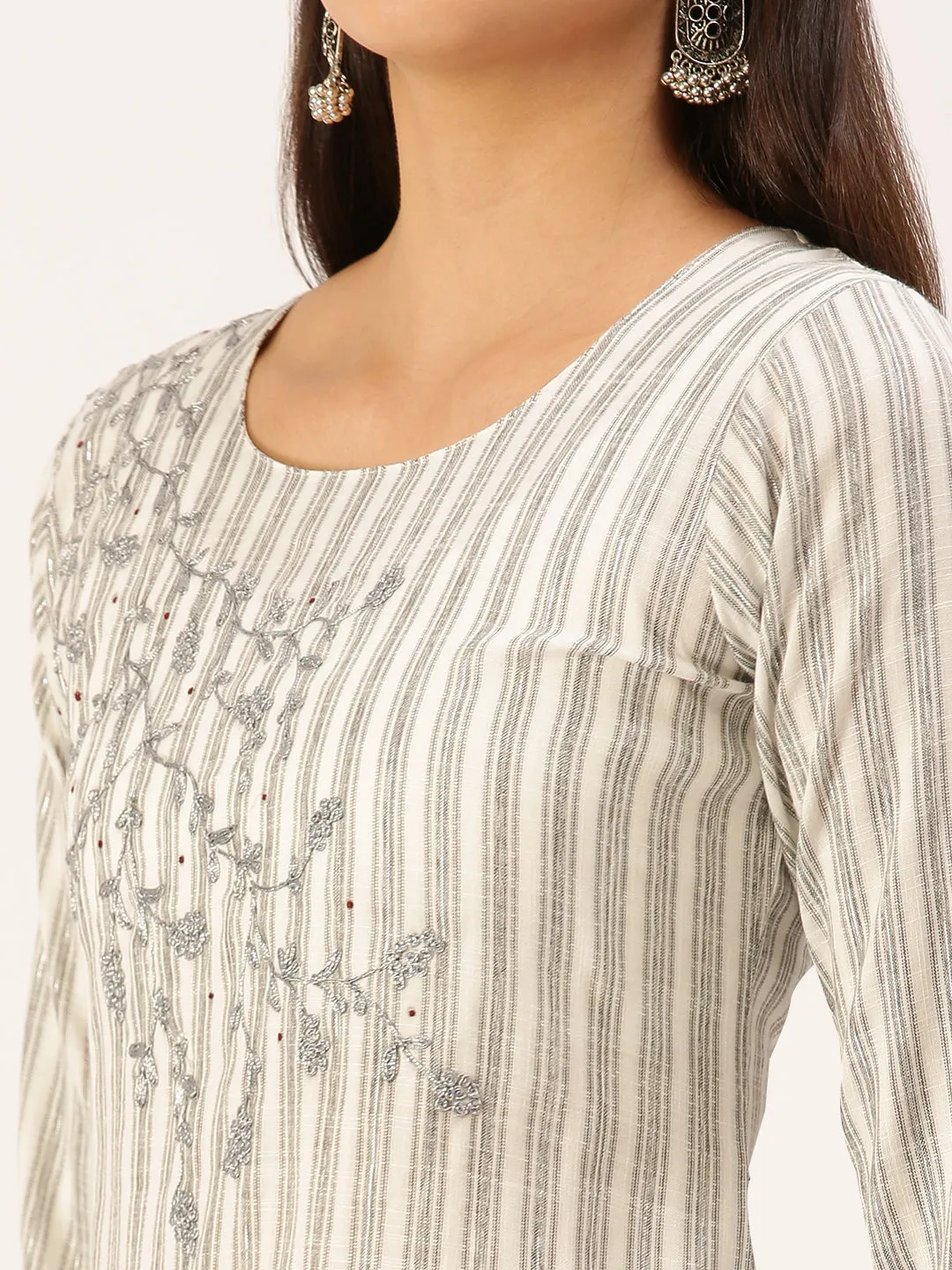 Women's Grey Striped Kurta Set