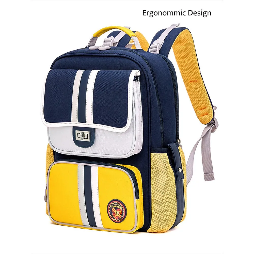 Yellow & Navy 3 stripes Ergonomic School Backpack for Kids