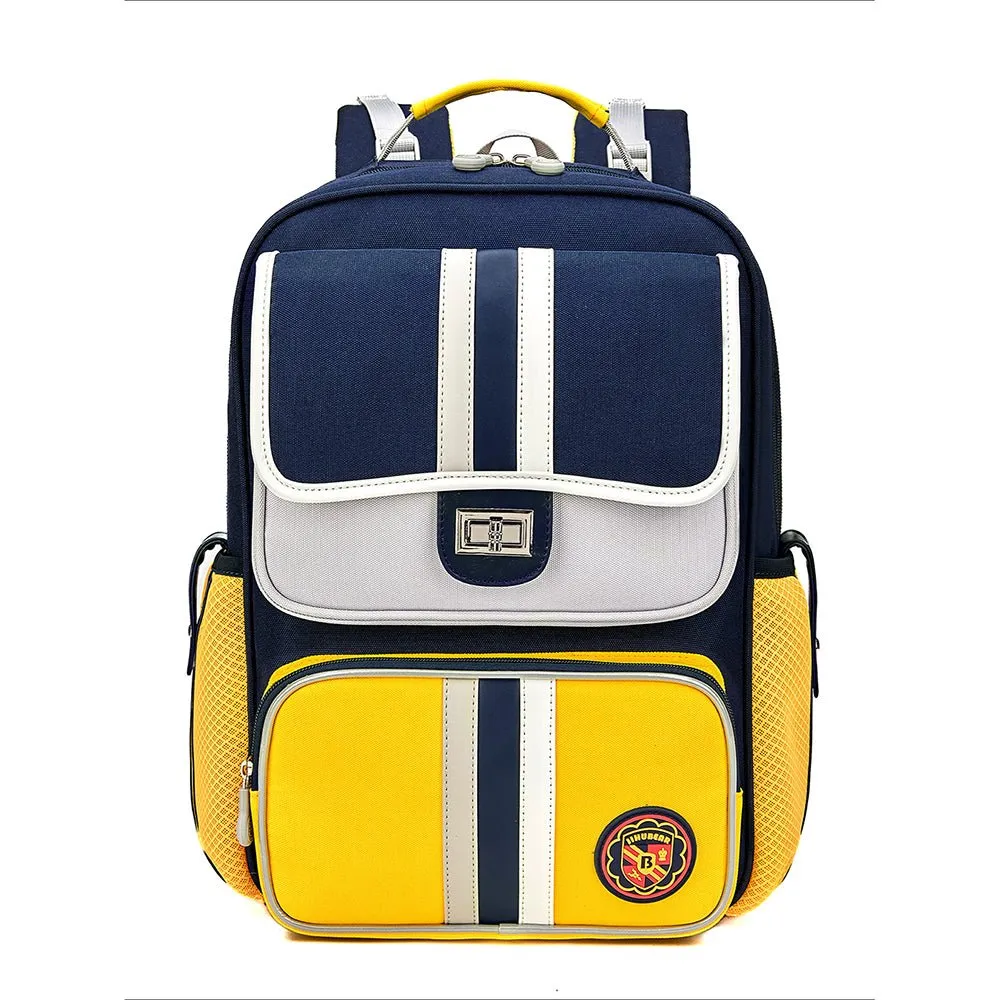 Yellow & Navy 3 stripes Ergonomic School Backpack for Kids