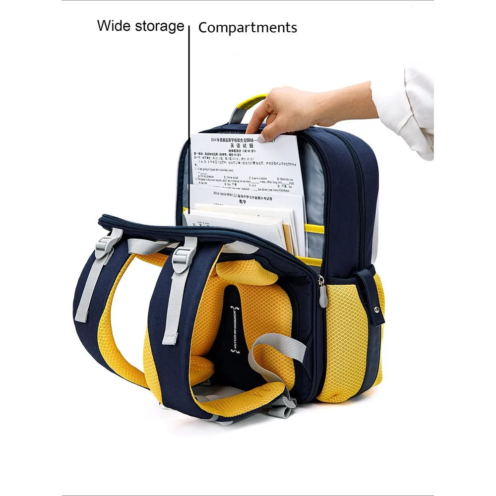 Yellow & Navy 3 stripes Ergonomic School Backpack for Kids