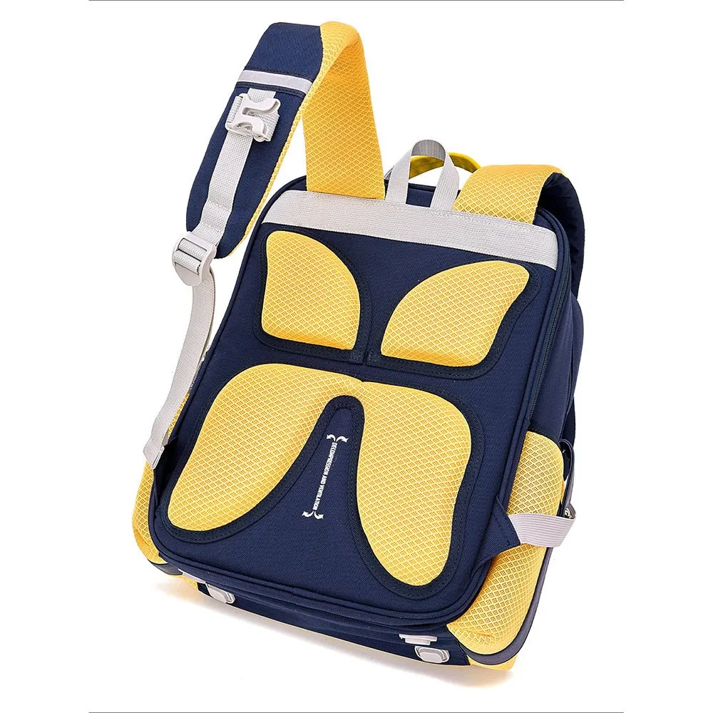 Yellow & Navy 3 stripes Ergonomic School Backpack for Kids
