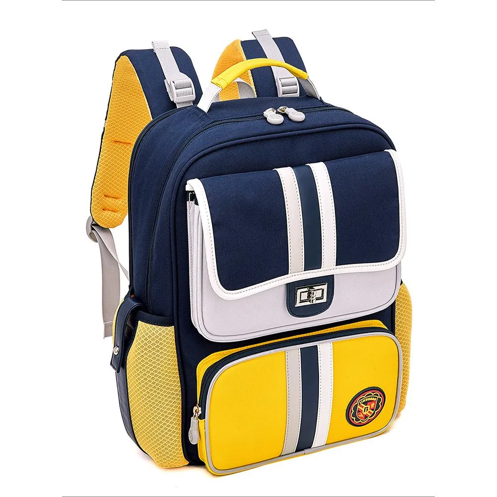 Yellow & Navy 3 stripes Ergonomic School Backpack for Kids